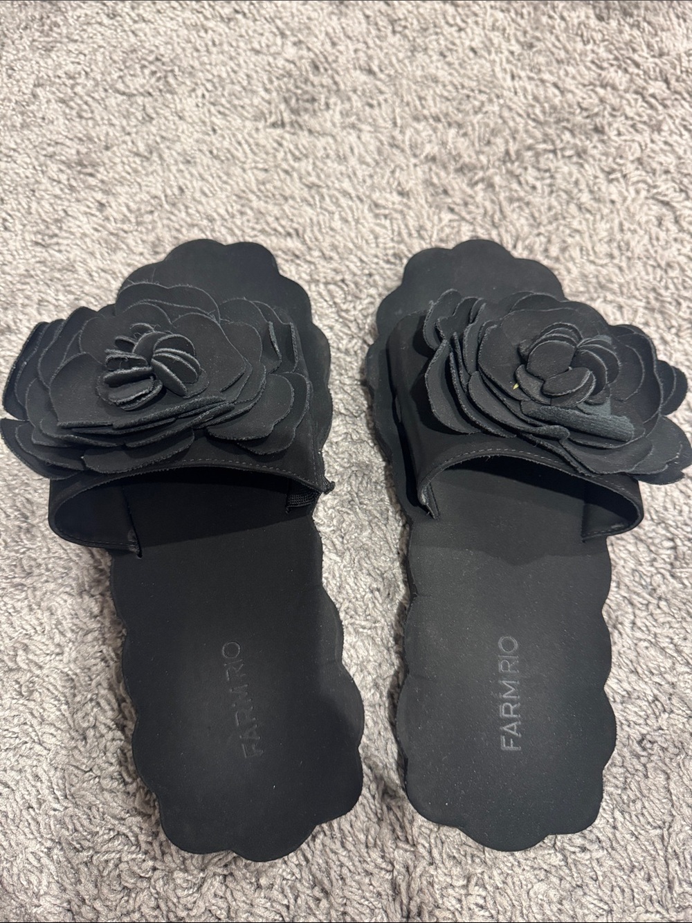 FARM Rio Black Floral Applique Slide Sandals